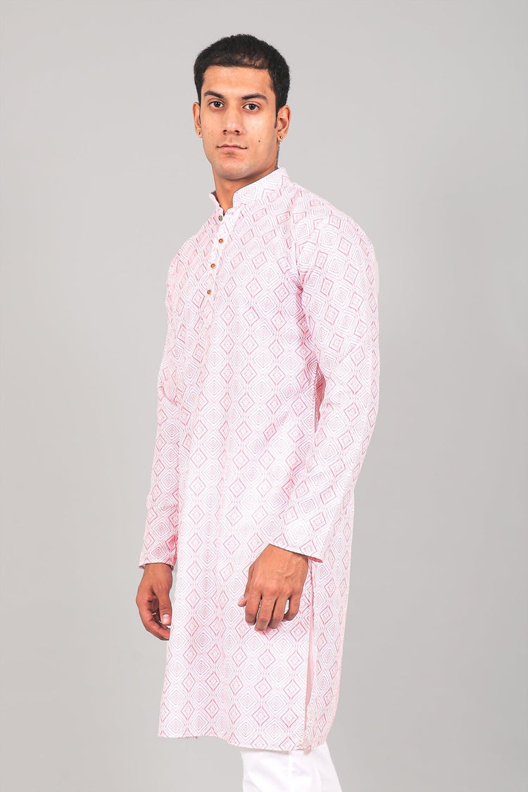 Bluesaanchi Effortlessly Stylish Textured Light Pink Kurta Set for Men - Veshbhoshaa