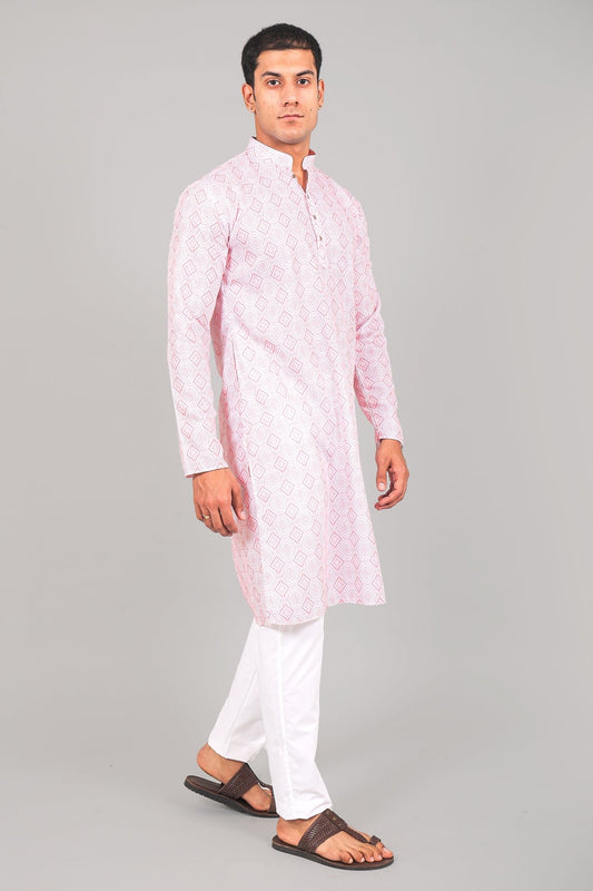 Bluesaanchi Effortlessly Stylish Textured Light Pink Kurta Set for Men - Veshbhoshaa