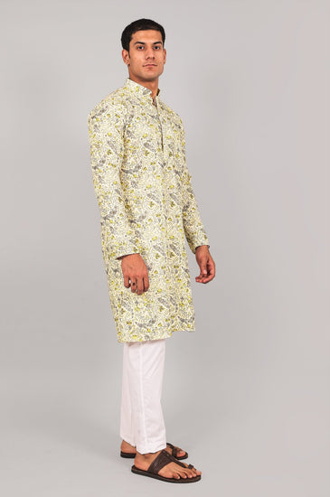 Bluesaanchi Elegantly Casual Cream flower Kurta set - Veshbhoshaa