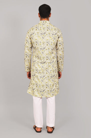 Bluesaanchi Elegantly Casual Cream flower Kurta set - Veshbhoshaa