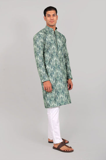 Bluesaanchi Elegantly Casual dark green flower Kurta set - Veshbhoshaa