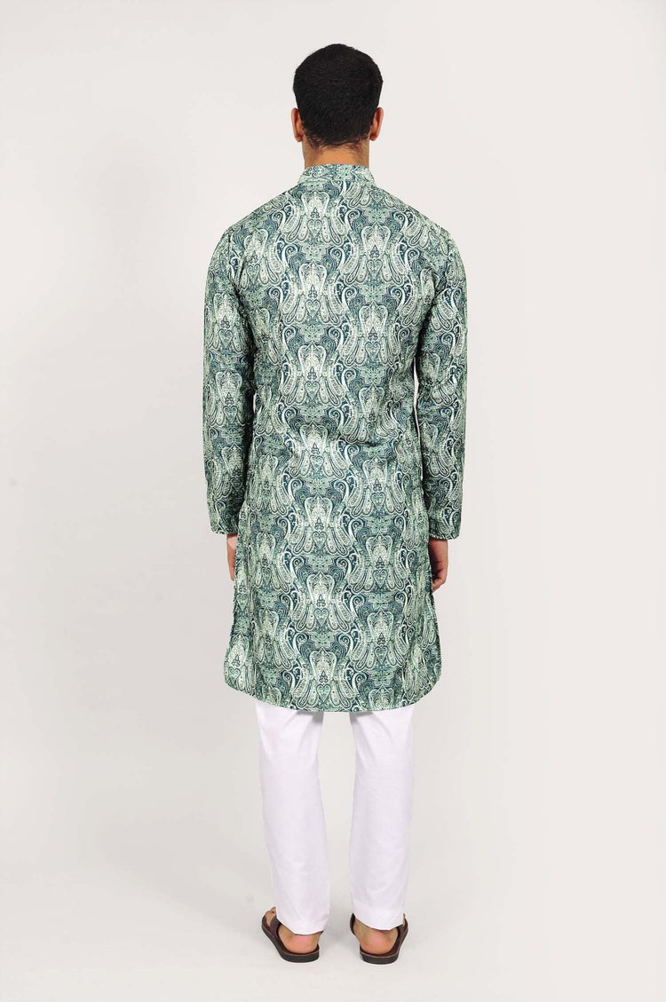 Bluesaanchi Elegantly Casual dark green flower Kurta set - Veshbhoshaa