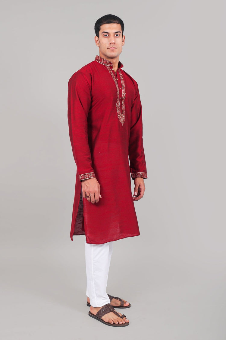 Bluesaanchi Festive Embroidered Maroon Kurta set - Veshbhoshaa