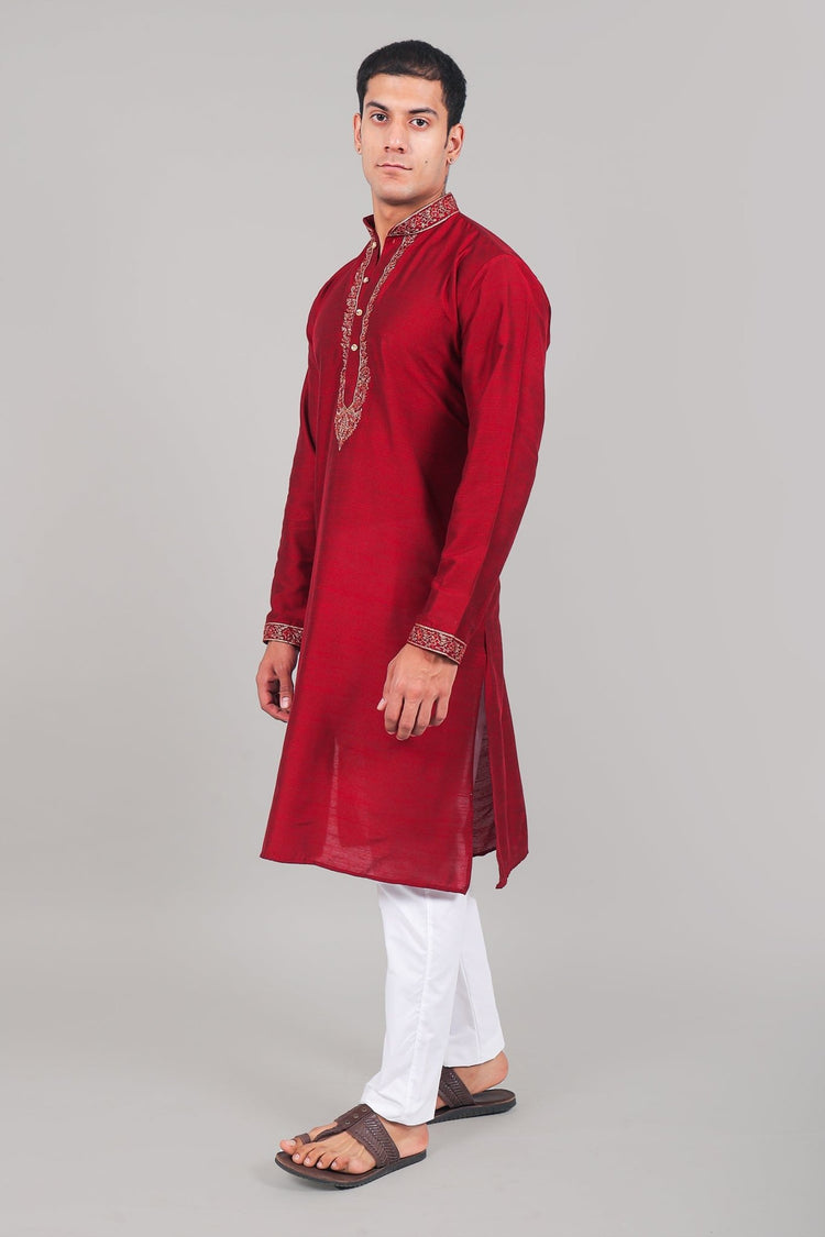 Bluesaanchi Festive Embroidered Maroon Kurta set - Veshbhoshaa