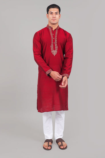 Bluesaanchi Festive Embroidered Maroon Kurta set - Veshbhoshaa