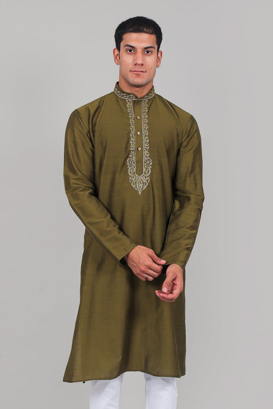 Bluesaanchi Festive Embroidered Mehandi Green Kurta set - Veshbhoshaa