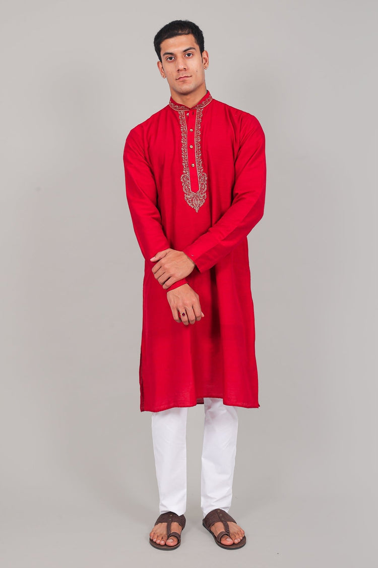 Bluesaanchi Festive Embroidered Red Kurta set - Veshbhoshaa