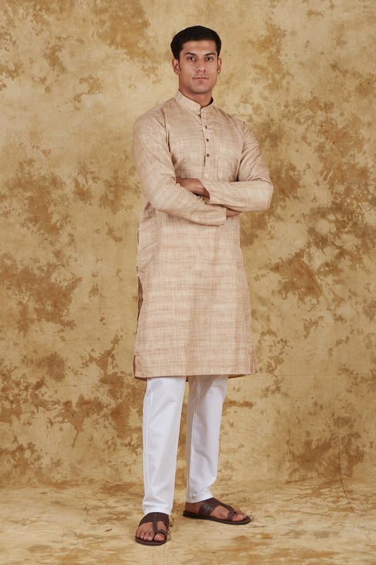 Bluesaanchi Khaki Textured Men's Kurta Set - Veshbhoshaa