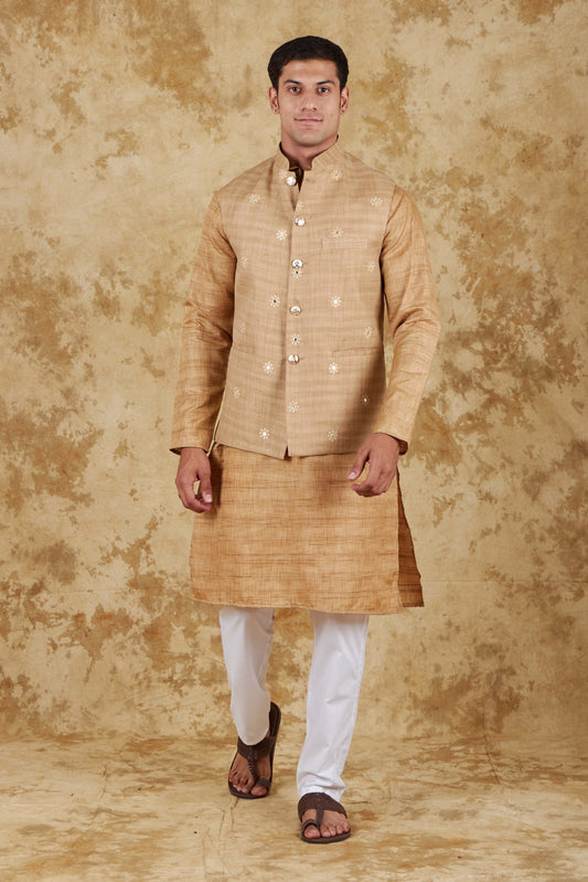 Bluesaanchi khaki Waistcoat set - Veshbhoshaa