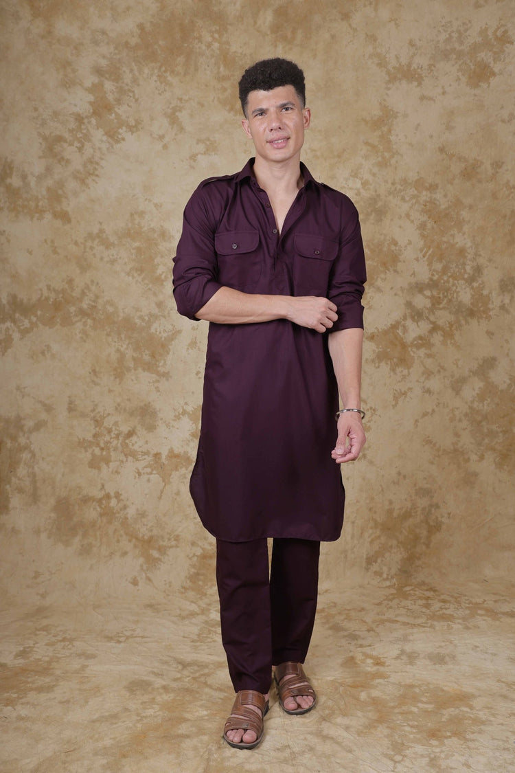 bluesaanchi Maroon Pathani Kurta with Trouser Pant - Veshbhoshaa