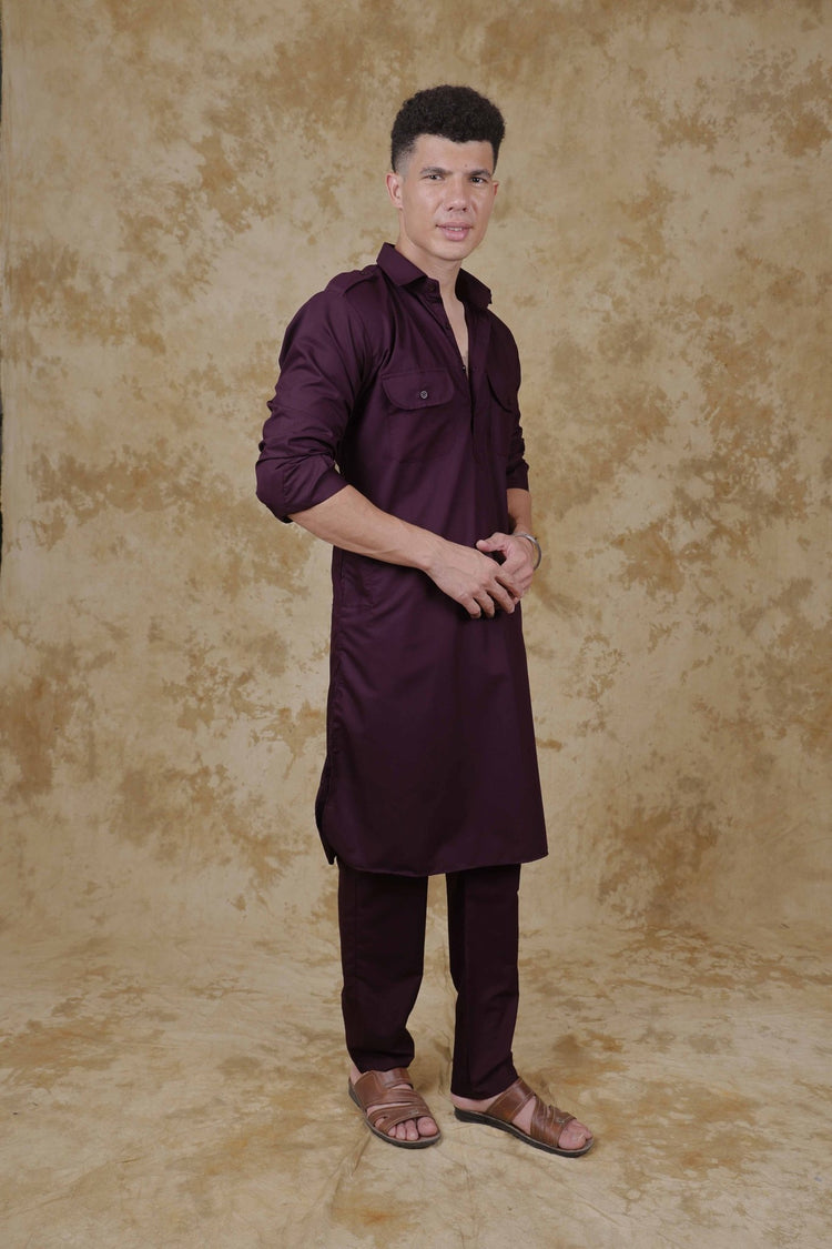 bluesaanchi Maroon Pathani Kurta with Trouser Pant - Veshbhoshaa