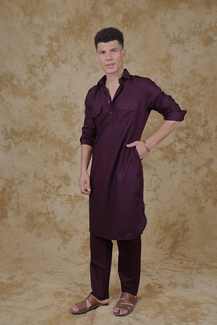 bluesaanchi Maroon Pathani Kurta with Trouser Pant - Veshbhoshaa