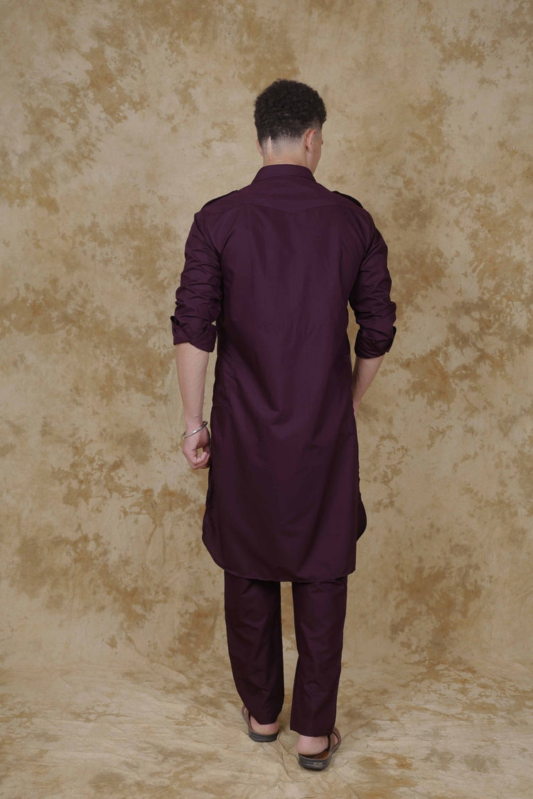 bluesaanchi Maroon Pathani Kurta with Trouser Pant - Veshbhoshaa