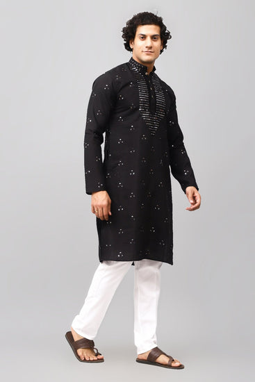 Bluesaanchi Men's Black Kurta Set with Embroidery Motif - Veshbhoshaa