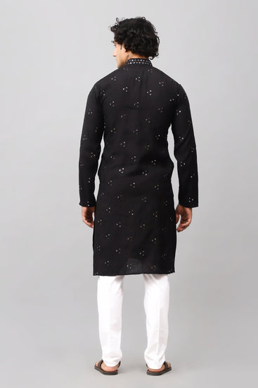 Bluesaanchi Men's Black Kurta Set with Embroidery Motif - Veshbhoshaa