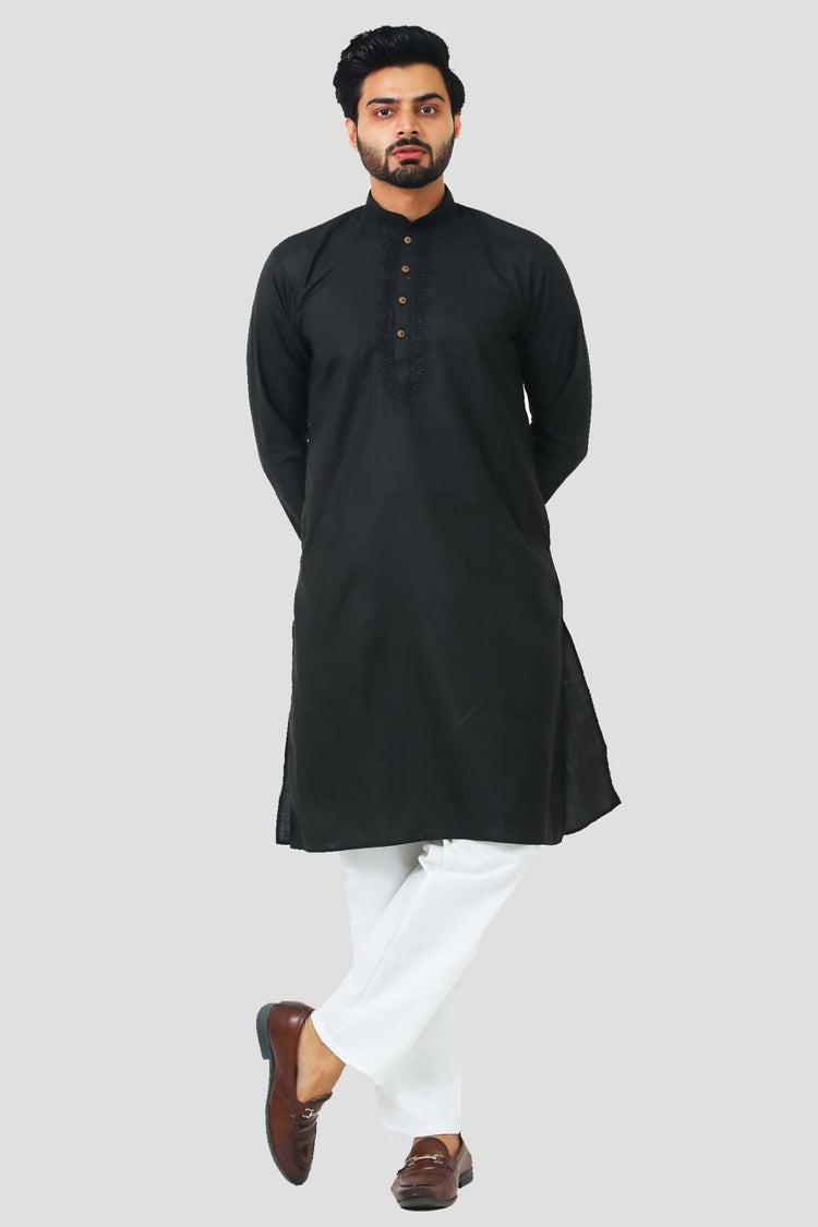 bluesaanchi Men's Black Magic Slub Kurta Set - Veshbhoshaa