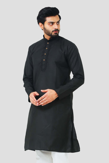 bluesaanchi Men's Black Magic Slub Kurta Set - Veshbhoshaa