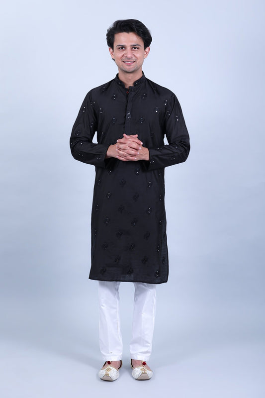 bluesaanchi Men's Black Mirror with Buta Design Kurta Set - Veshbhoshaa