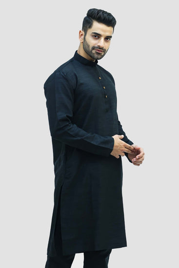 bluesaanchi Men's Black Raw Silk Kurta Set - Veshbhoshaa