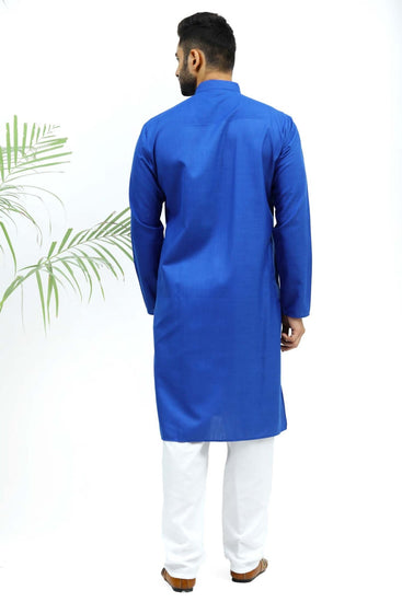 bluesaanchi Men's Blue Matka Silk Kurta Set - Veshbhoshaa