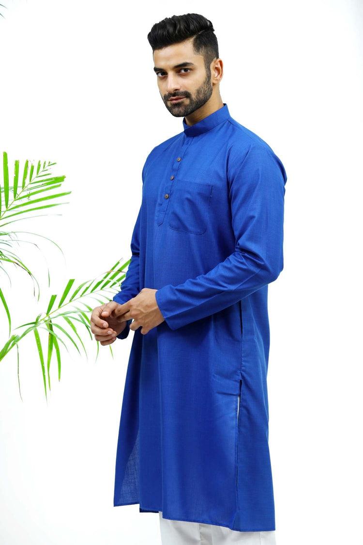 bluesaanchi Men's Blue Matka Silk Kurta Set - Veshbhoshaa