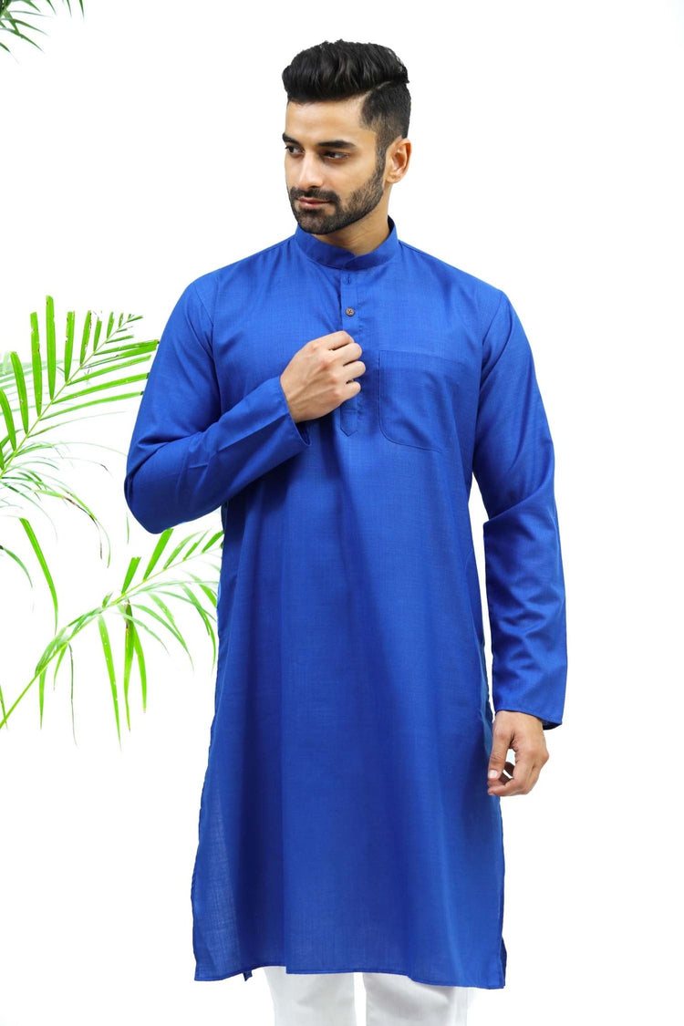 bluesaanchi Men's Blue Matka Silk Kurta Set - Veshbhoshaa