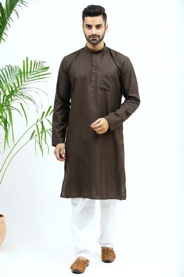 bluesaanchi Men's Brown Matka Silk Kurta Set - Veshbhoshaa