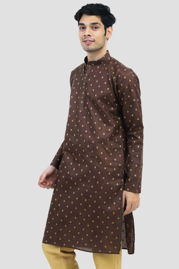 bluesaanchi Men's Brown Silk Kurta Set - Veshbhoshaa