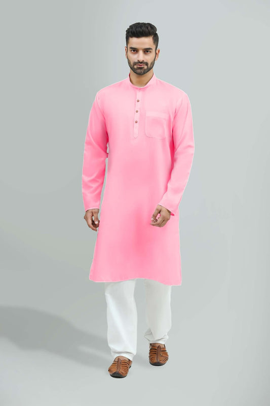 bluesaanchi Men's Casual Baby Pink Kurta Set - Veshbhoshaa