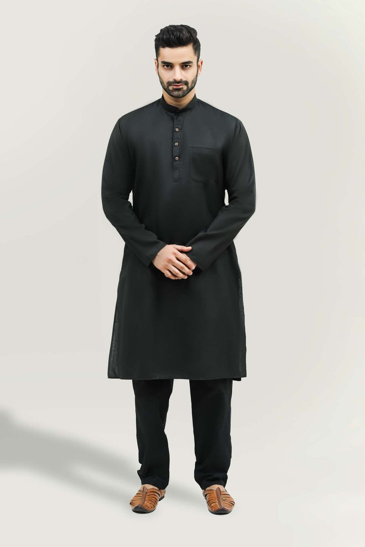 bluesaanchi Men's Casual Black Kurta Set - Veshbhoshaa