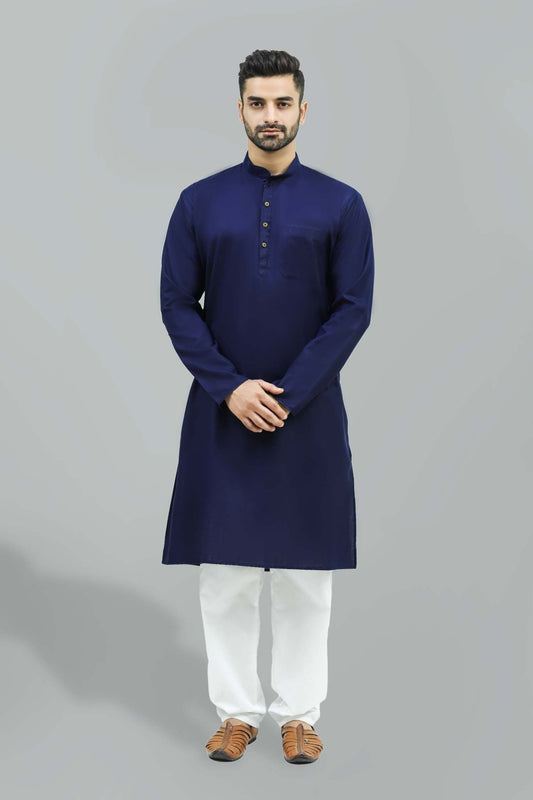 bluesaanchi Men's Casual Dark Blue Kurta Set - Veshbhoshaa