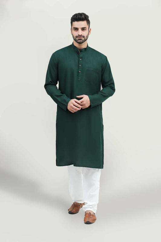 bluesaanchi Men's Casual Dark Green Kurta Set - Veshbhoshaa