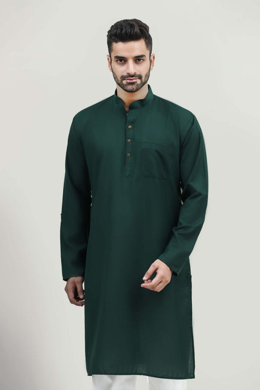 bluesaanchi Men's Casual Dark Green Kurta Set - Veshbhoshaa