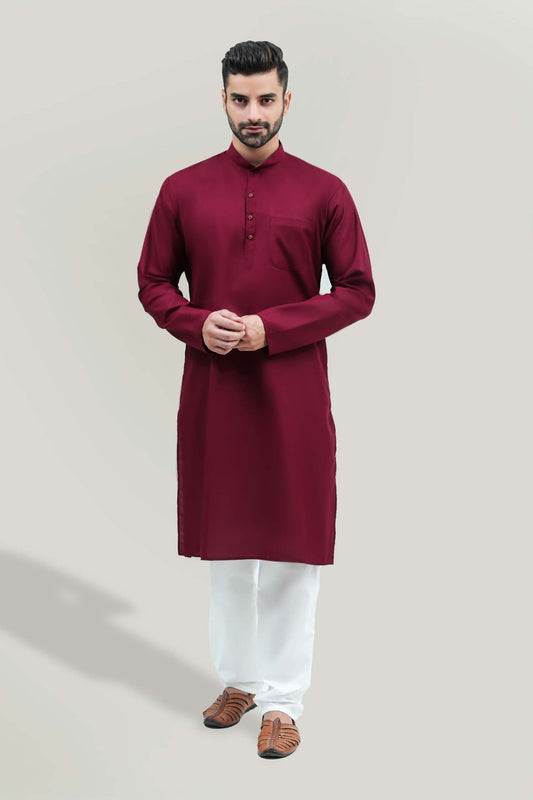 bluesaanchi Men's Casual Dark Red Kurta Set - Veshbhoshaa