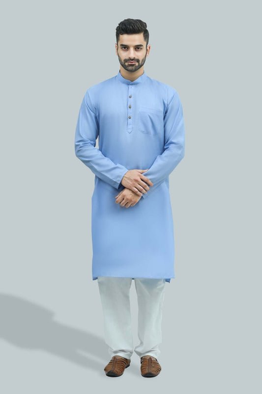 BLUESAANCHI MEN'S CASUAL LIGHT BLUE KURTA SET - Veshbhoshaa