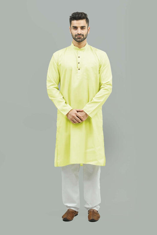 bluesaanchi Men's Casual Light Lemon Kurta Set - Veshbhoshaa