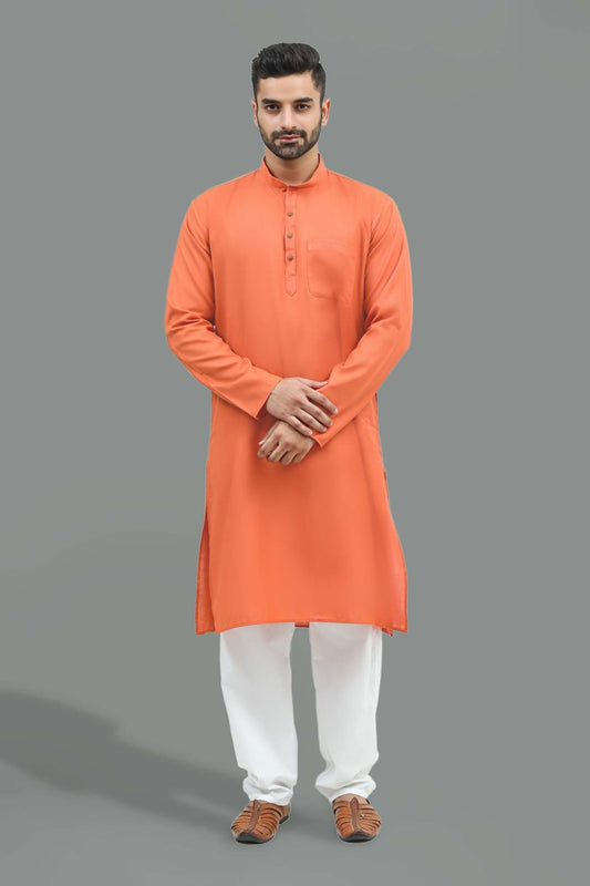 bluesaanchi Men's Casual Orange Kurta Set - Veshbhoshaa