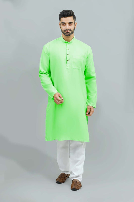 bluesaanchi Men's Casual Parrot Green Kurta Set - Veshbhoshaa