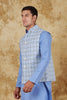 Bluesaanchi Men's Cotton Blend Blue All Over Check Waistcoat - Veshbhoshaa