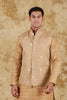 Bluesaanchi Men's Cotton Blend Khaki Mirror Embroidered Waistcoat - Veshbhoshaa