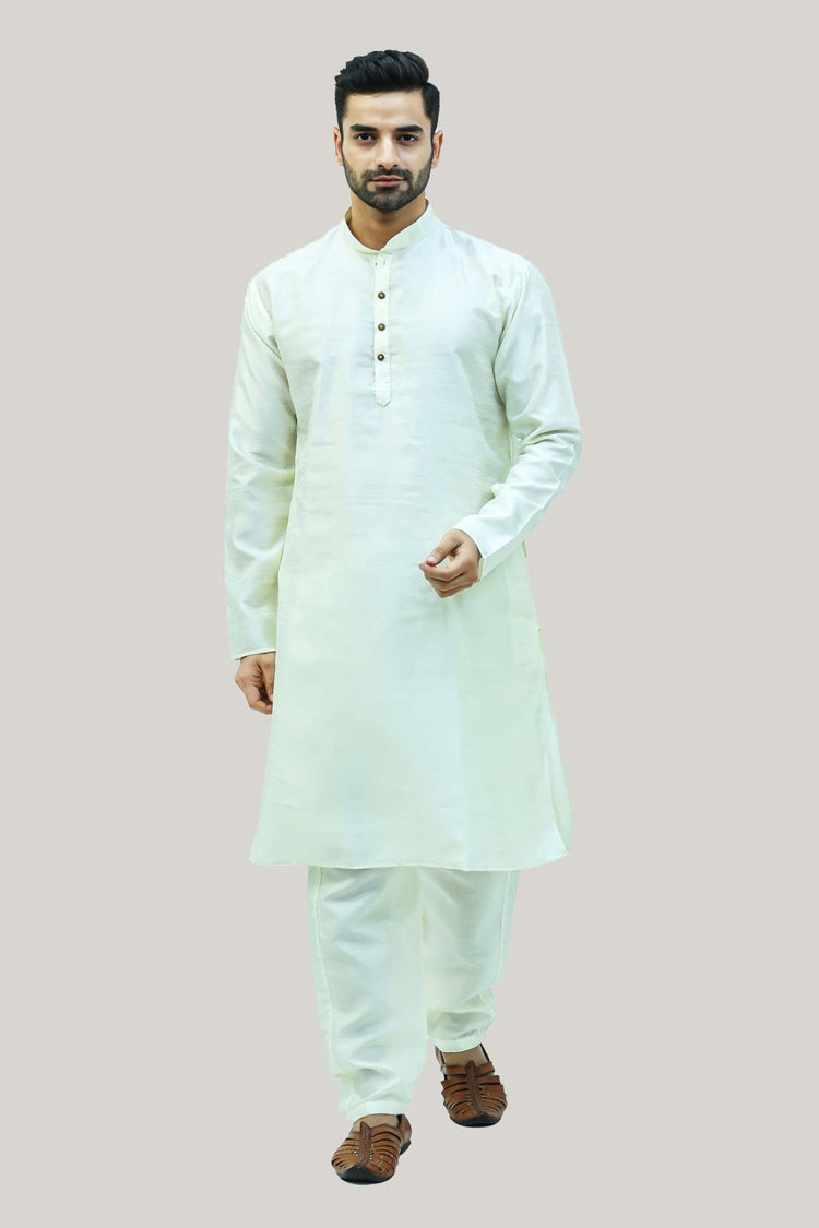 bluesaanchi Men's Cream Raw Silk Kurta Set - Veshbhoshaa