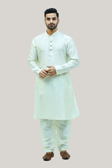 bluesaanchi Men's Cream Raw Silk Kurta Set - Veshbhoshaa