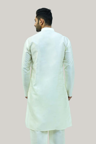 bluesaanchi Men's Cream Raw Silk Kurta Set - Veshbhoshaa