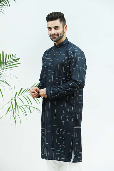 Bluesaanchi Men's Dark Blue Printed Kurta Set - Veshbhoshaa