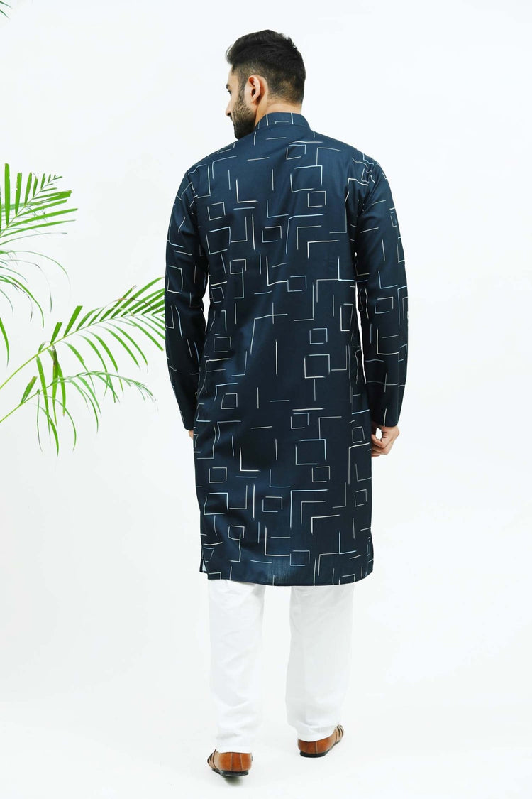 Bluesaanchi Men's Dark Blue Printed Kurta Set - Veshbhoshaa