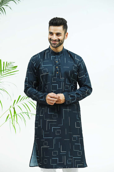 Bluesaanchi Men's Dark Blue Printed Kurta Set - Veshbhoshaa