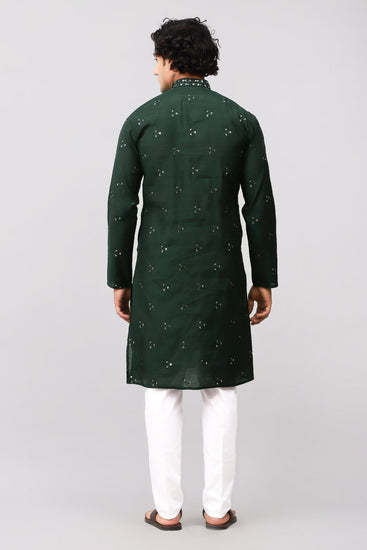 Bluesaanchi Men's Dark Green Kurta Set with Embroidery Motif - Veshbhoshaa