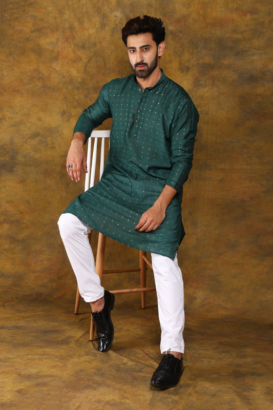 Bluesaanchi Men's Dark Green Zari Kurta Set - Veshbhoshaa