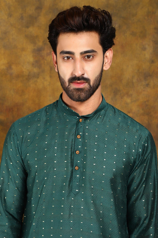 Bluesaanchi Men's Dark Green Zari Kurta Set - Veshbhoshaa