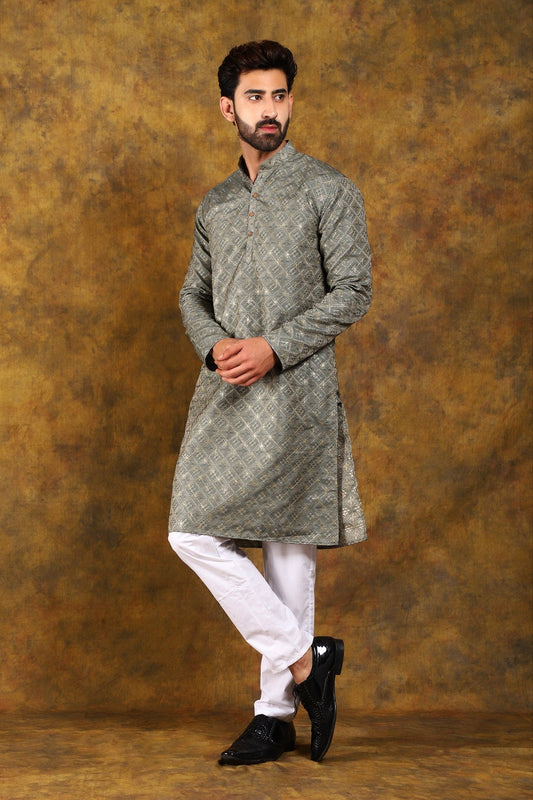 Bluesaanchi Men's Dark Grey Embroidered Kurta Set - Veshbhoshaa